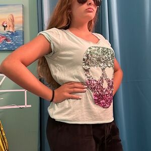 Vintage Victorias Secret Sequin Sugar Skull Shirt